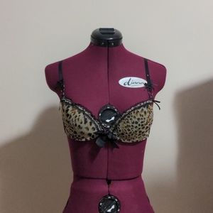 Leopard print lace trimmed bra